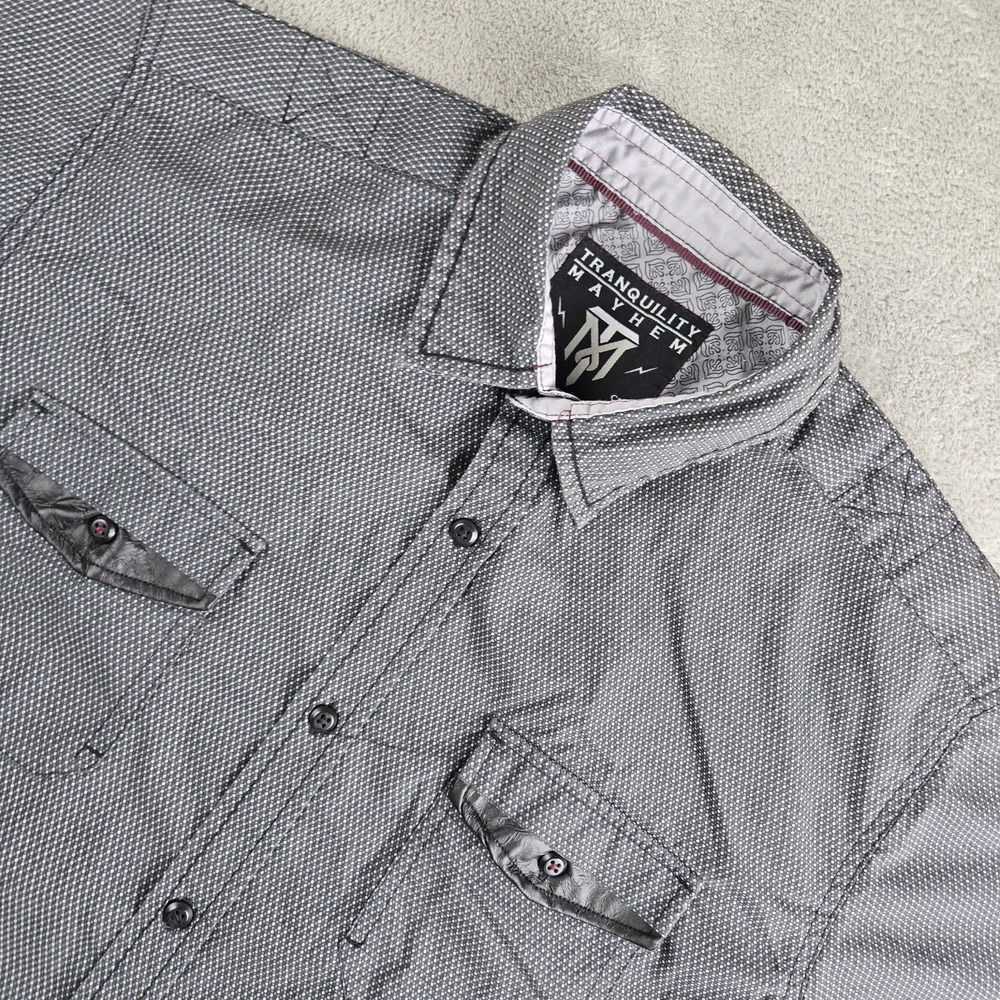 Tranquility Mayhem Shirt Mens Medium Dark Gray Patterned Short Sleeve Casual